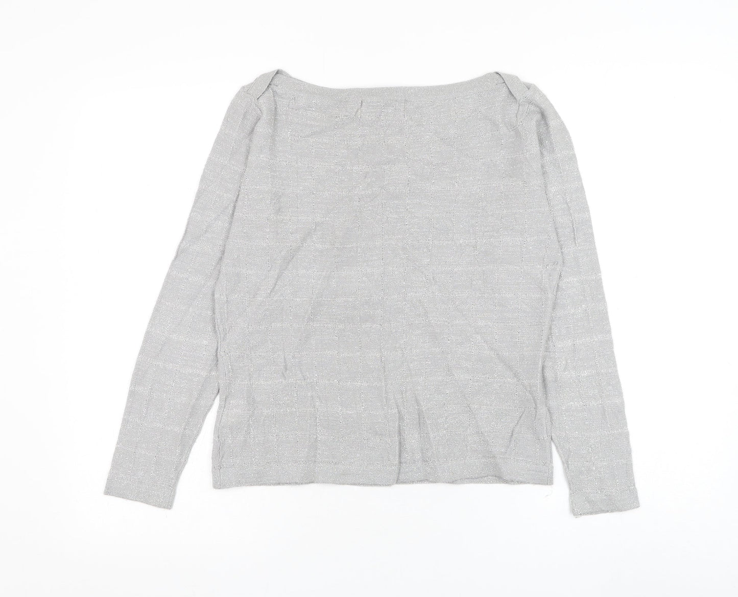 Pinstripe Womens Grey Round Neck Acrylic Pullover Jumper Size M