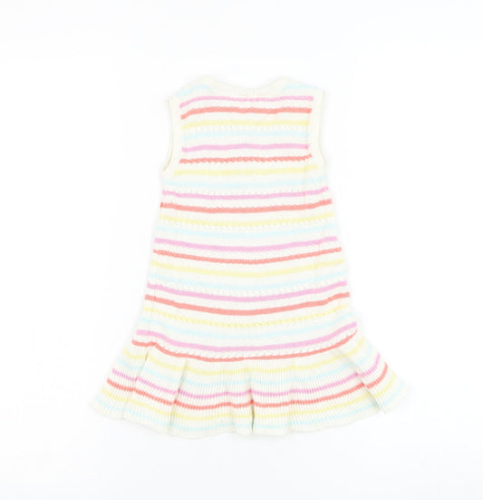 NEXT Girls White Striped Cotton Jumper Dress Size 12-18 Months Round Neck Pullover