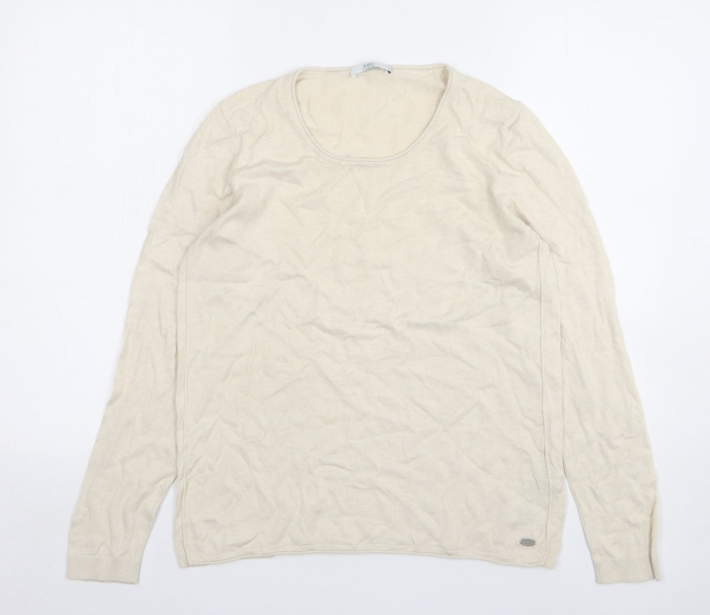 EDC Womens Beige Round Neck Cotton Pullover Jumper Size L