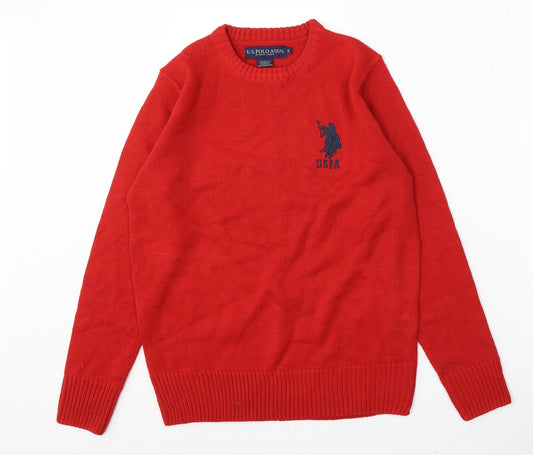 US Polo Assn. Mens Red Round Neck Polyester Pullover Jumper Size S