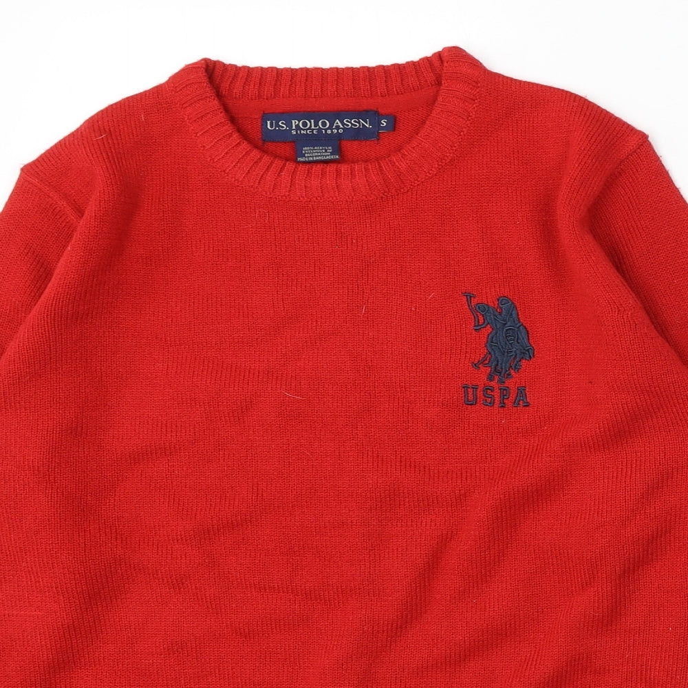 US Polo Assn. Mens Red Round Neck Polyester Pullover Jumper Size S