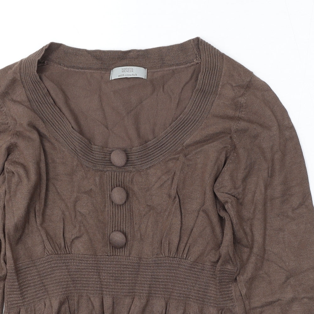 Marks and Spencer Womens Brown Round Neck Viscose Pullover Jumper Size 12