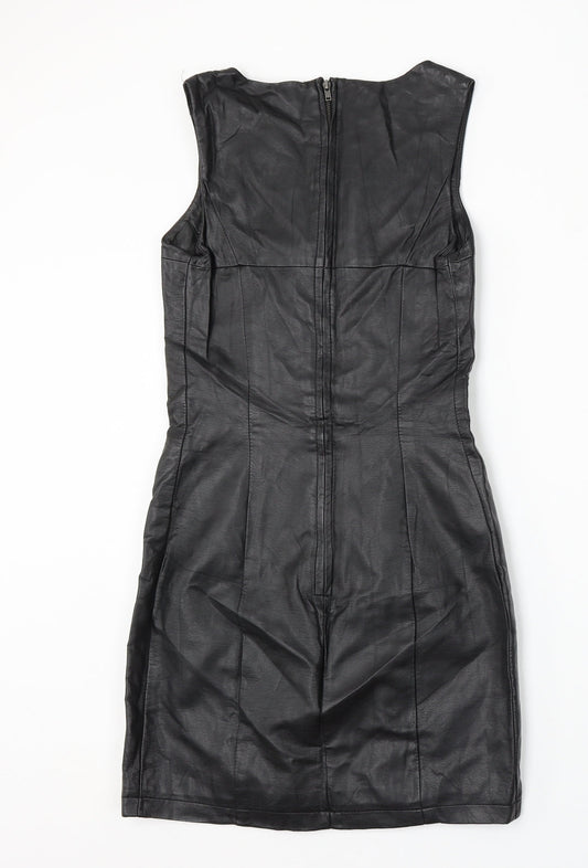 H&M Womens Black Polyurethane Pencil Dress Size 6 Round Neck