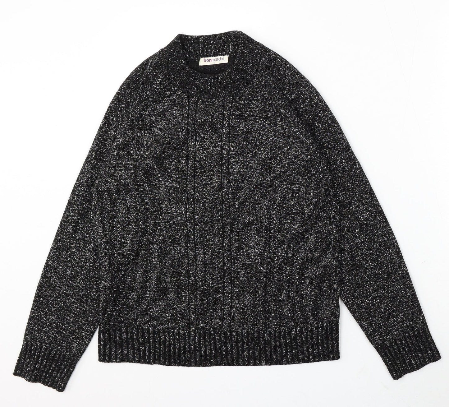 Bonmarché Womens Black Round Neck Acrylic Pullover Jumper Size S
