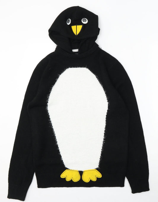 Peacocks Mens Black Round Neck Acrylic Pullover Jumper Size S - Penguin Jumper