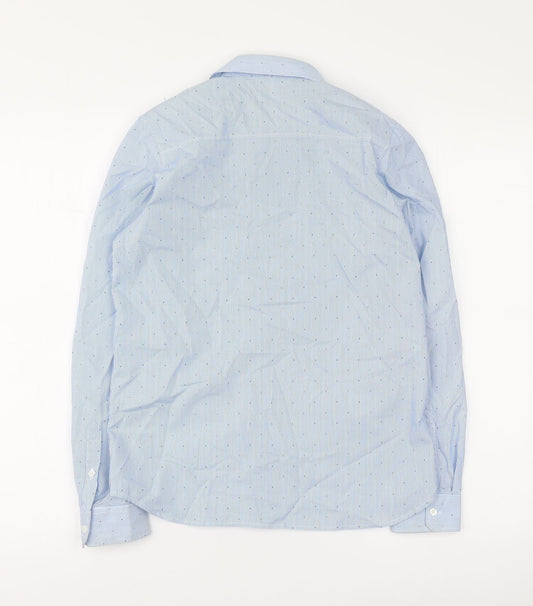 H&M Boys Blue Striped Polyester Basic Button-Up Size 11-12 Years Collared