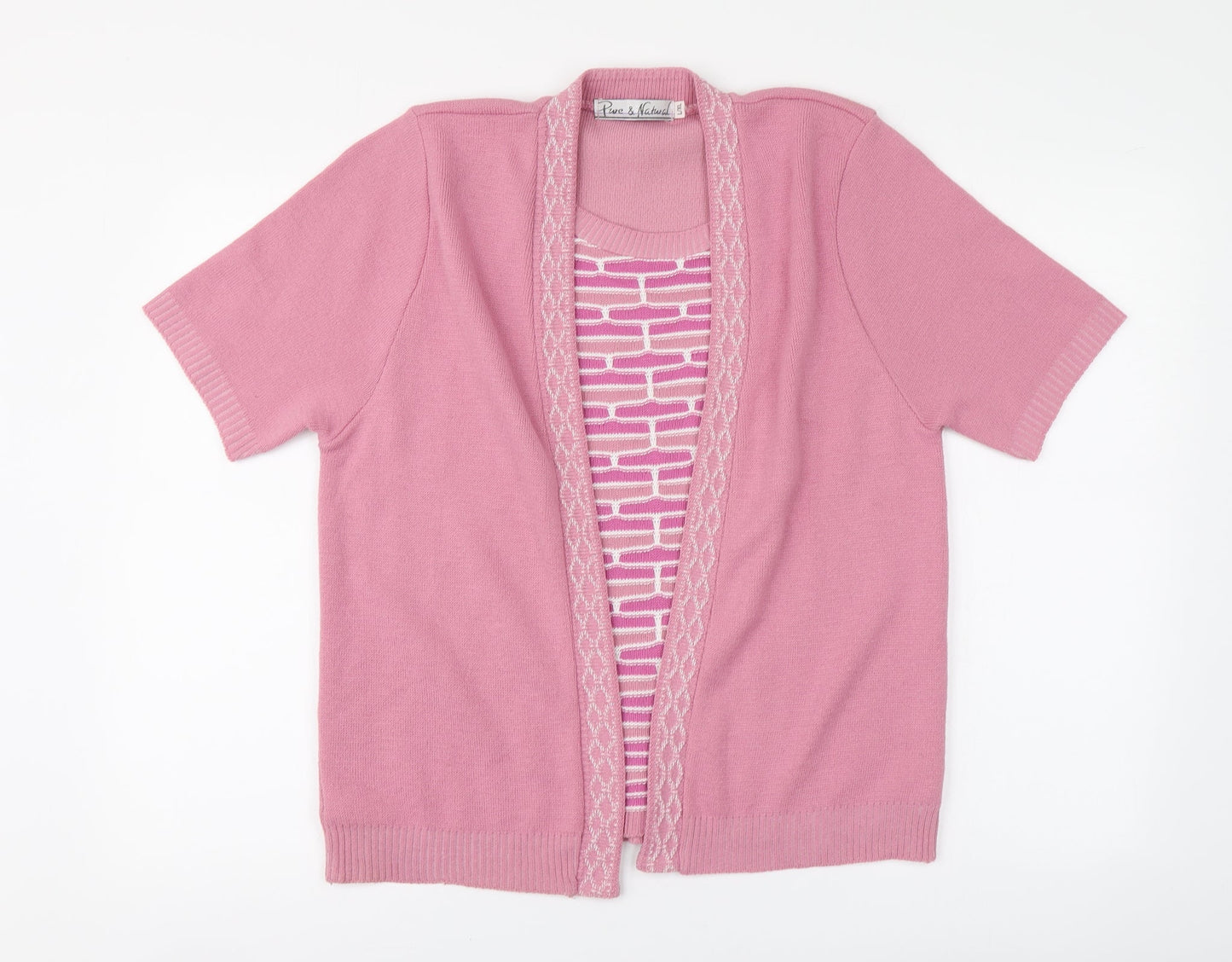Pure & natural Womens Pink V-Neck Acrylic Pullover Jumper Size L