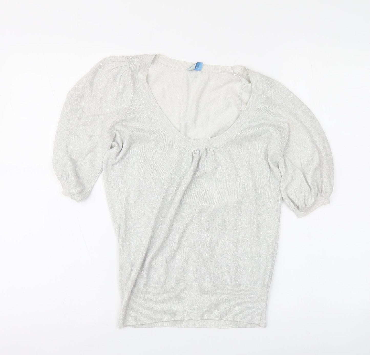 Oasis Womens Silver Round Neck Cotton Pullover Jumper Size 8