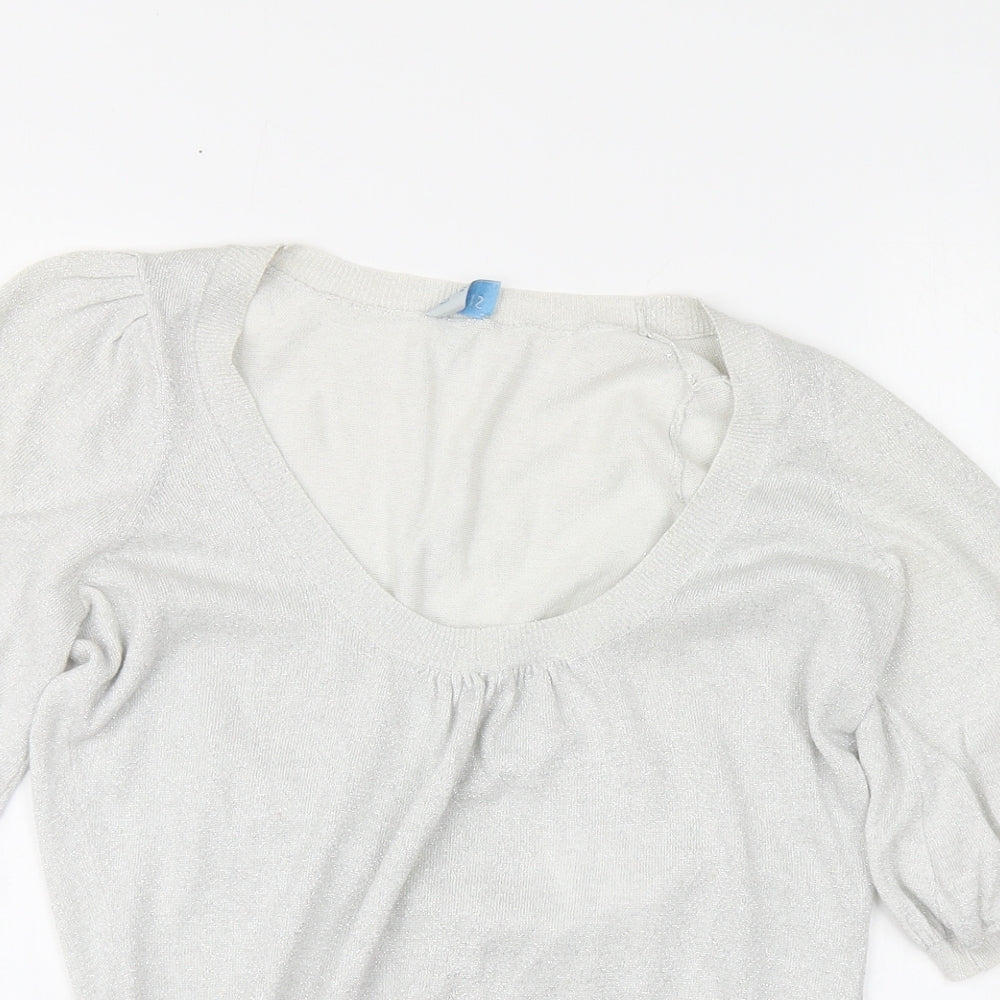 Oasis Womens Silver Round Neck Cotton Pullover Jumper Size 8