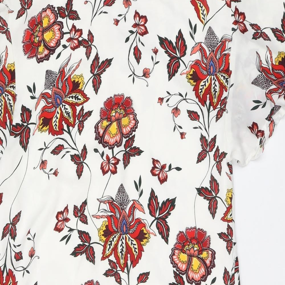 H&M Womens White Floral Polyester A-Line Size 8 Round Neck