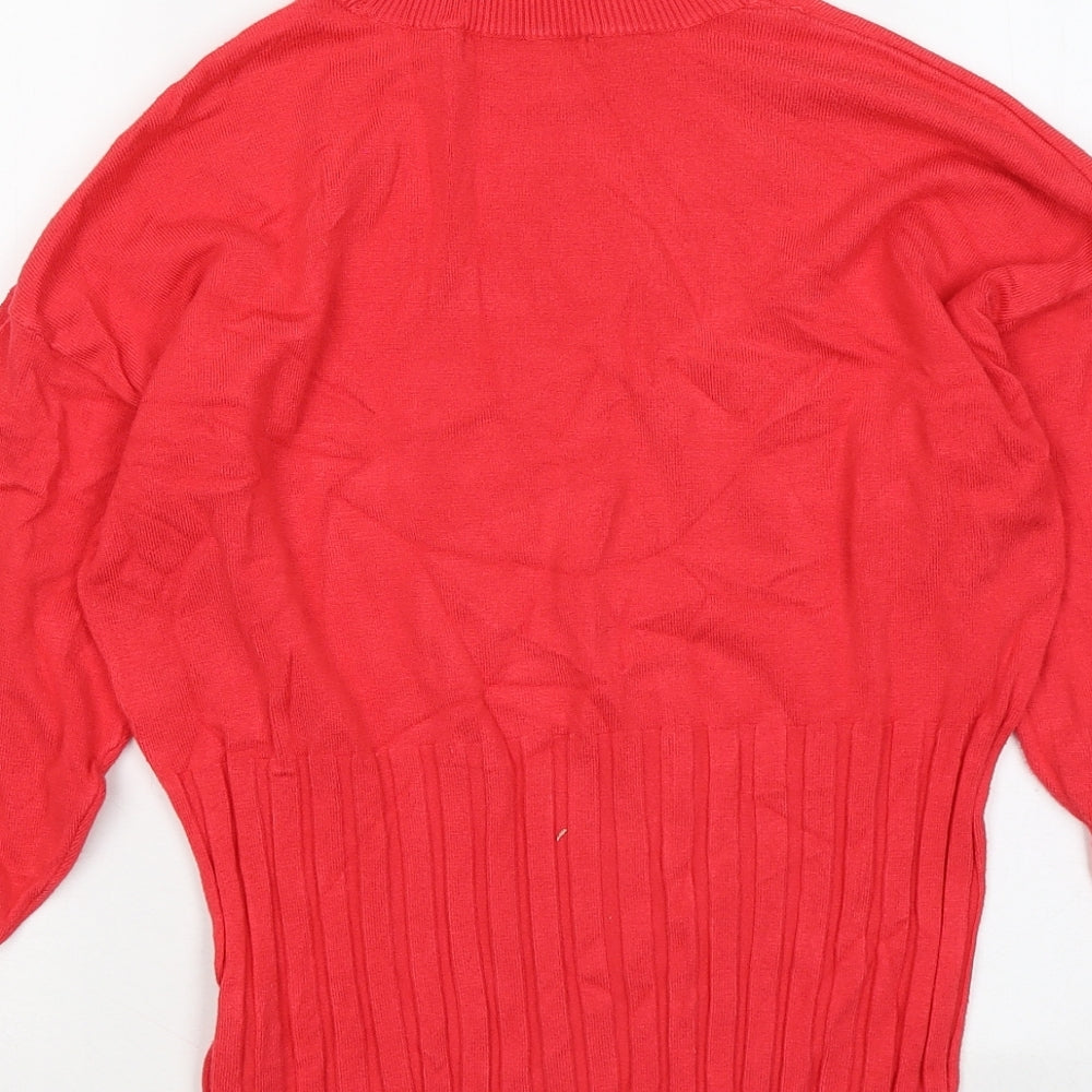 Marks and Spencer Womens Red Mock Neck Viscose Pullover Jumper Size 14