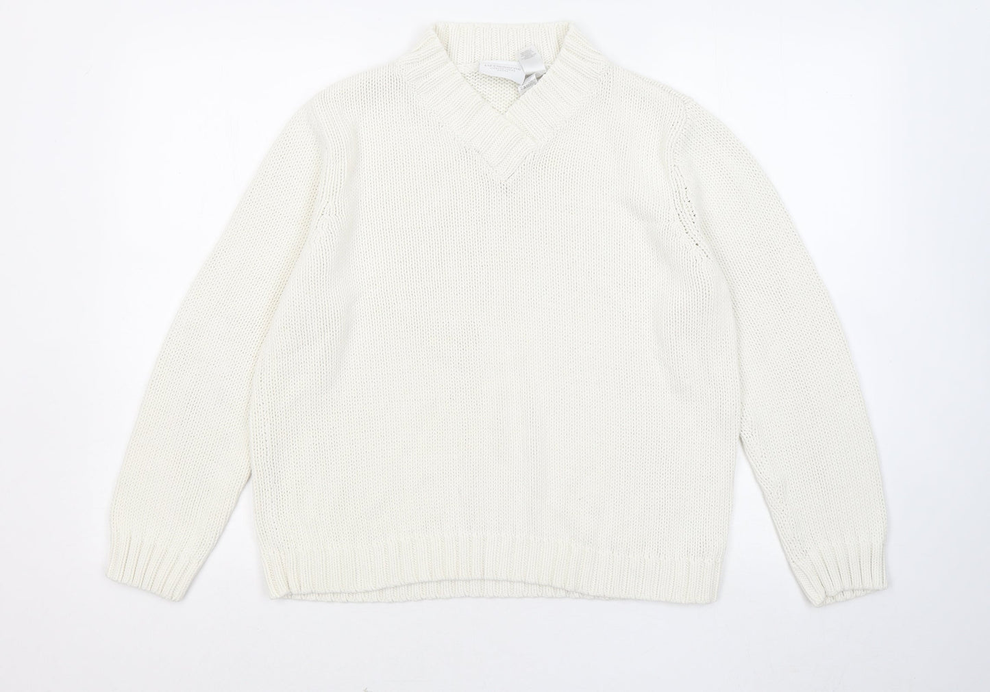 Liz Claiborne Womens White V-Neck Acrylic Pullover Jumper Size M