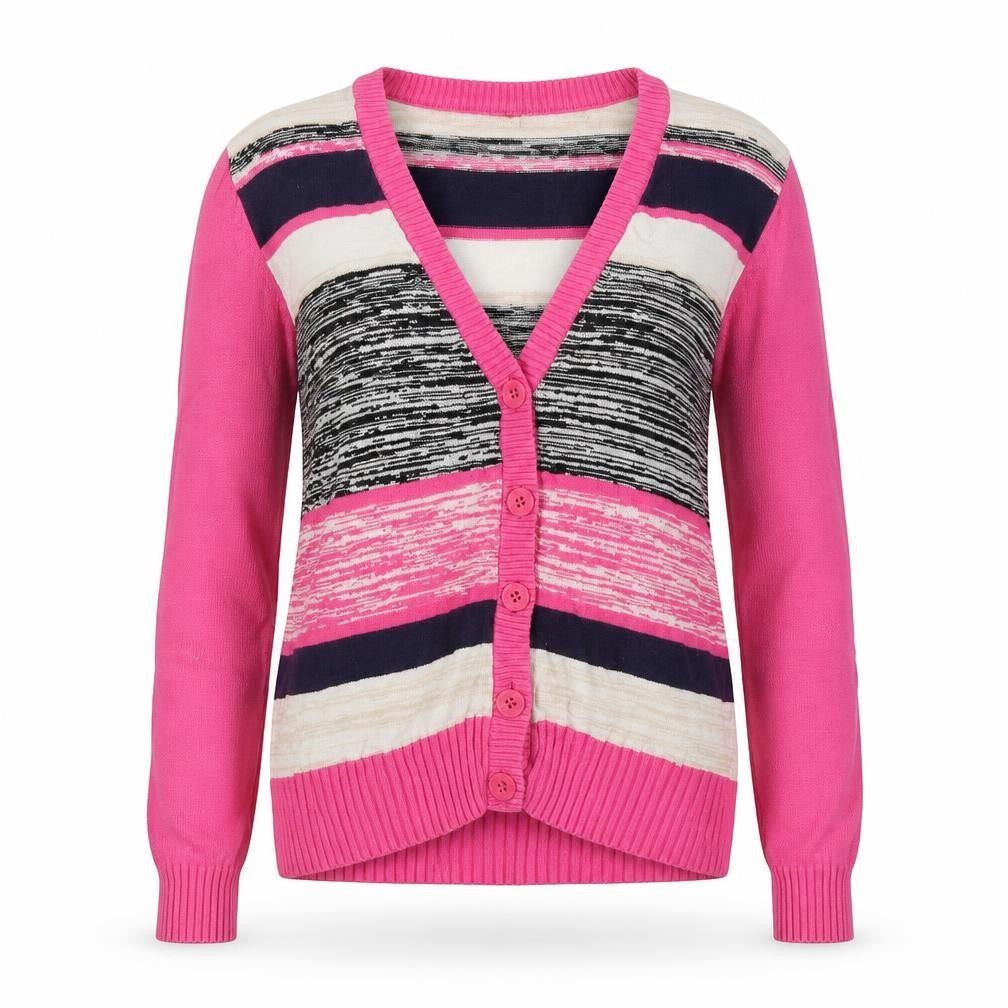 Divided by H&M Womens Multicoloured Round Neck Geometric Cotton Cardigan Jumper Size 4