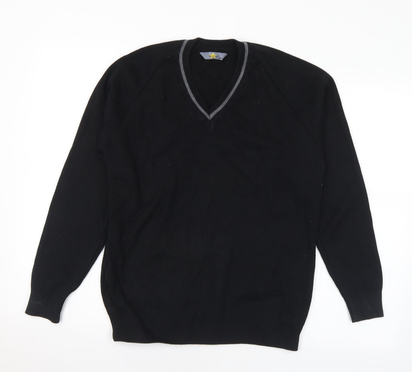 magic fit Mens Black V-Neck Acrylic Pullover Jumper Size S
