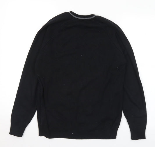 magic fit Mens Black V-Neck Acrylic Pullover Jumper Size S
