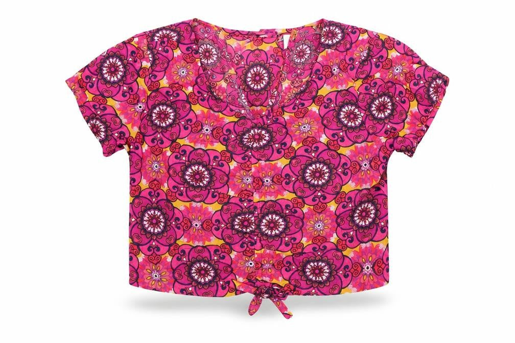 NEXT Girls Pink V-Neck Geometric Viscose Cardigan Jumper Size 7 Years
