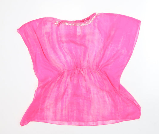 YD Girls Pink Geometric Polyester Tunic T-Shirt Size 10-11 Years Scoop Neck - Tie Dye