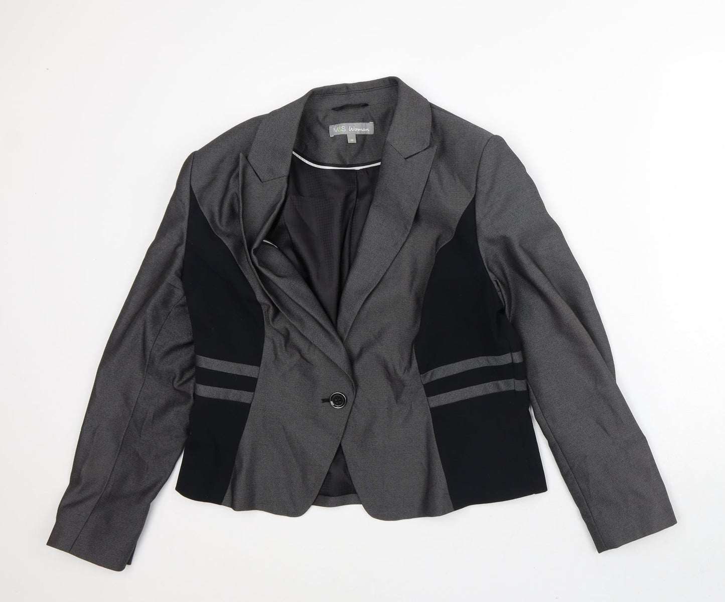 Marks and Spencer Womens Grey Striped Jacket Blazer Size 16