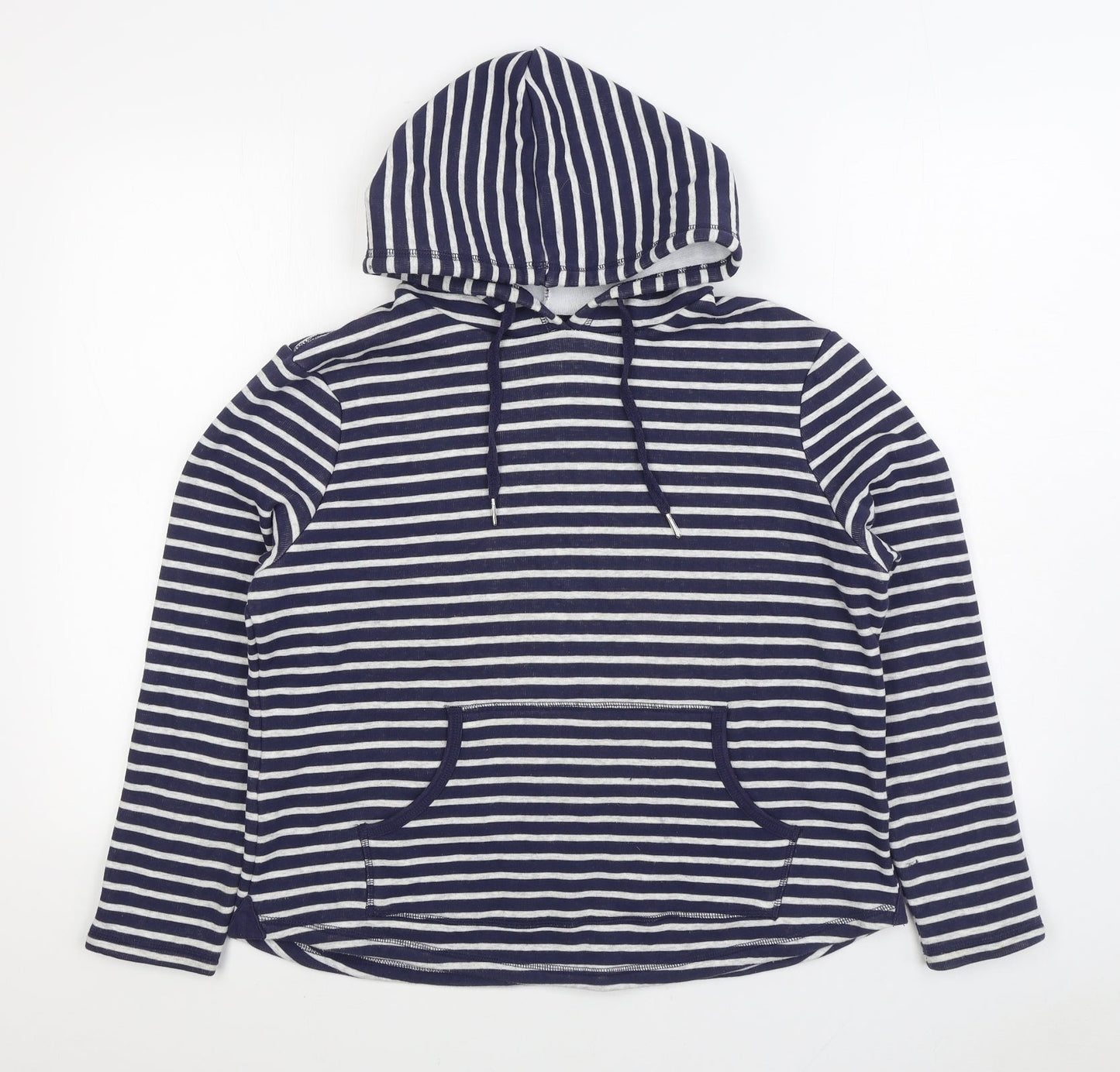 TU Womens Blue Striped Polyester Pullover Hoodie Size 12 Pullover