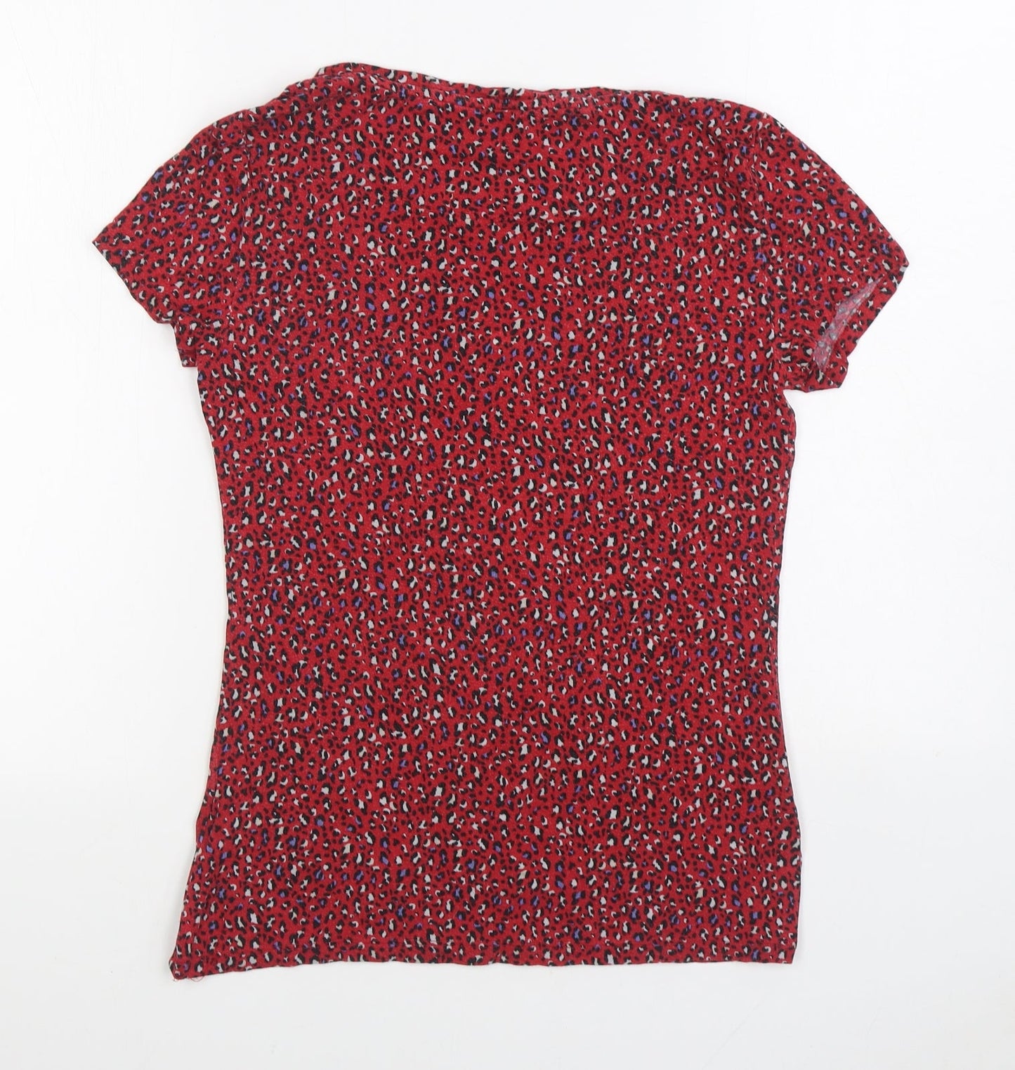 Marks and Spencer Womens Red Animal Print Viscose Basic T-Shirt Size 10 Boat Neck