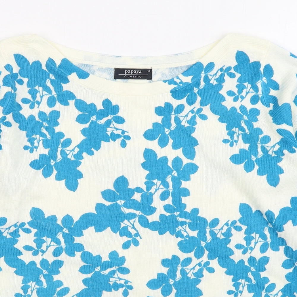 Matalan Womens White Boat Neck Floral Acrylic Pullover Jumper Size 10