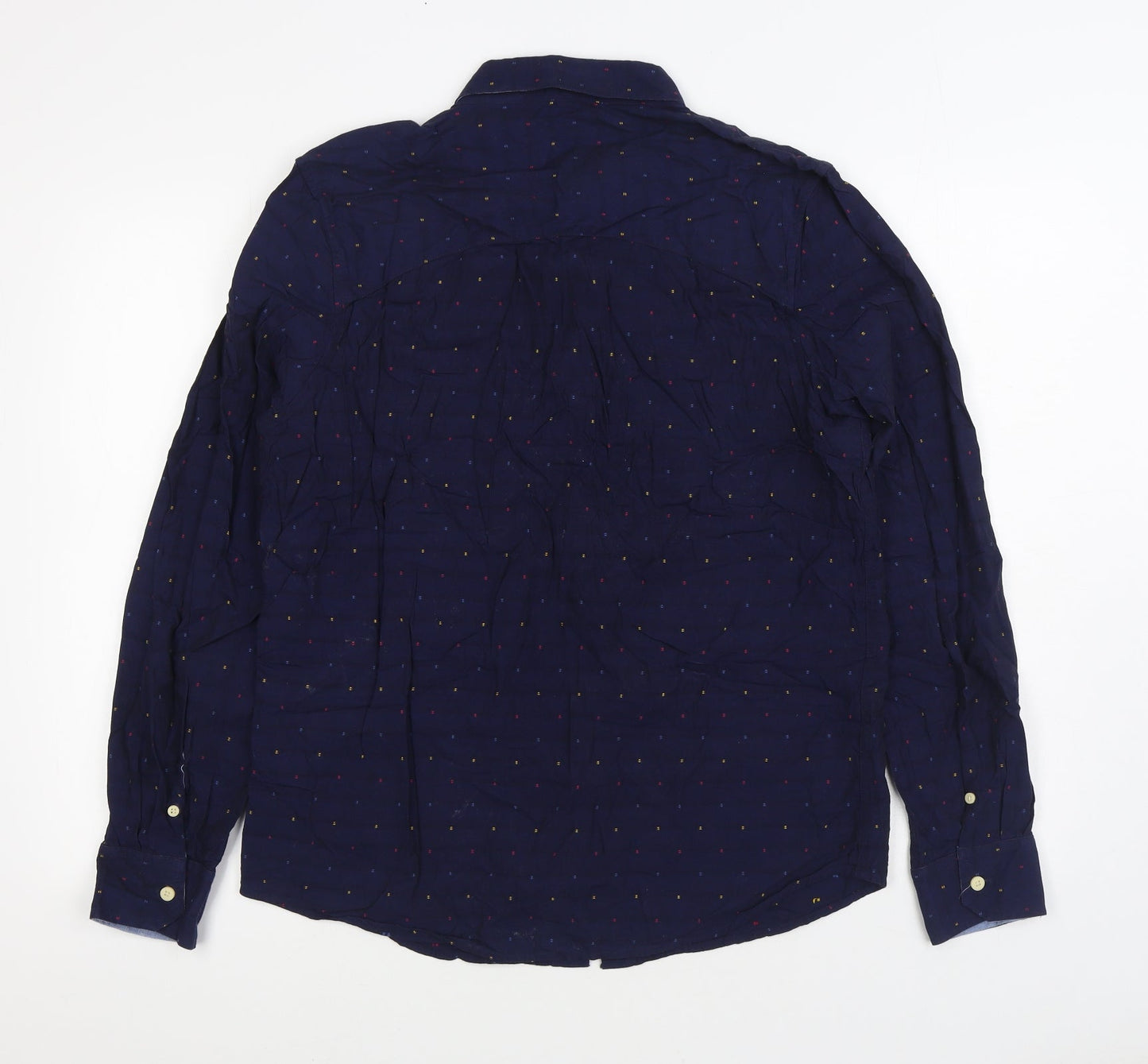 Category A Mens Blue Geometric Cotton Button-Up Size L Collared Button