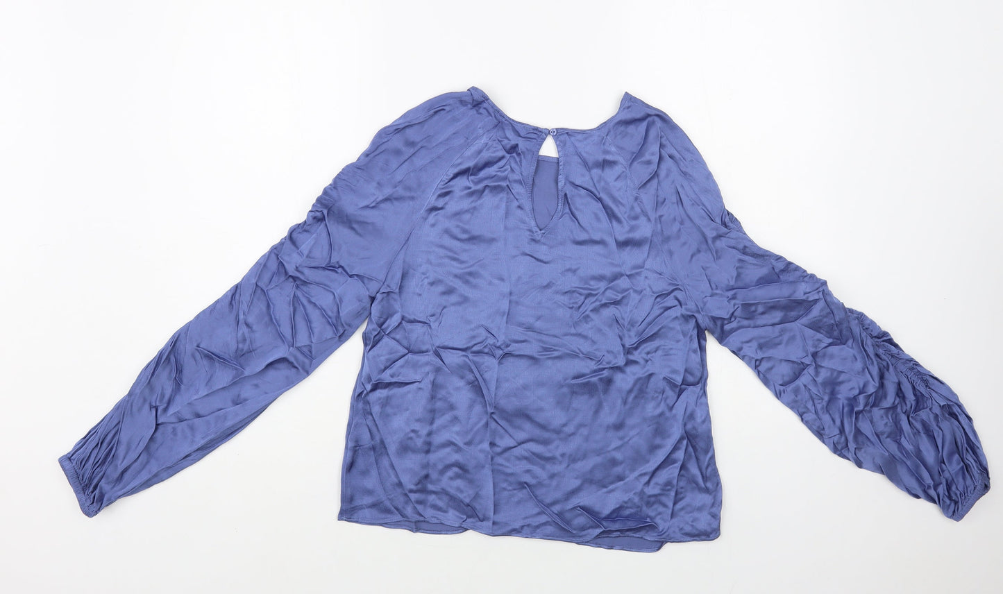 Marks and Spencer Womens Blue Viscose Basic Blouse Size 6 Boat Neck