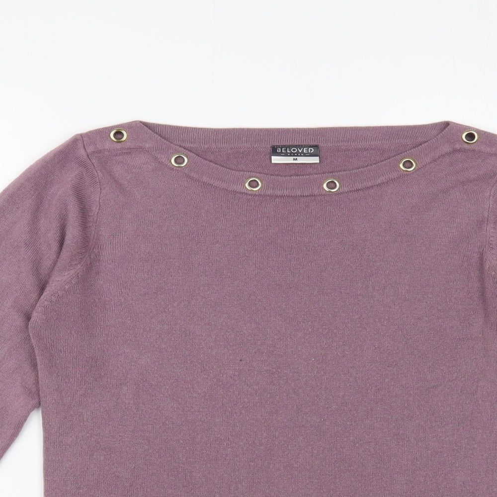 Beloved Womens Purple Boat Neck Acrylic Pullover Jumper Size M