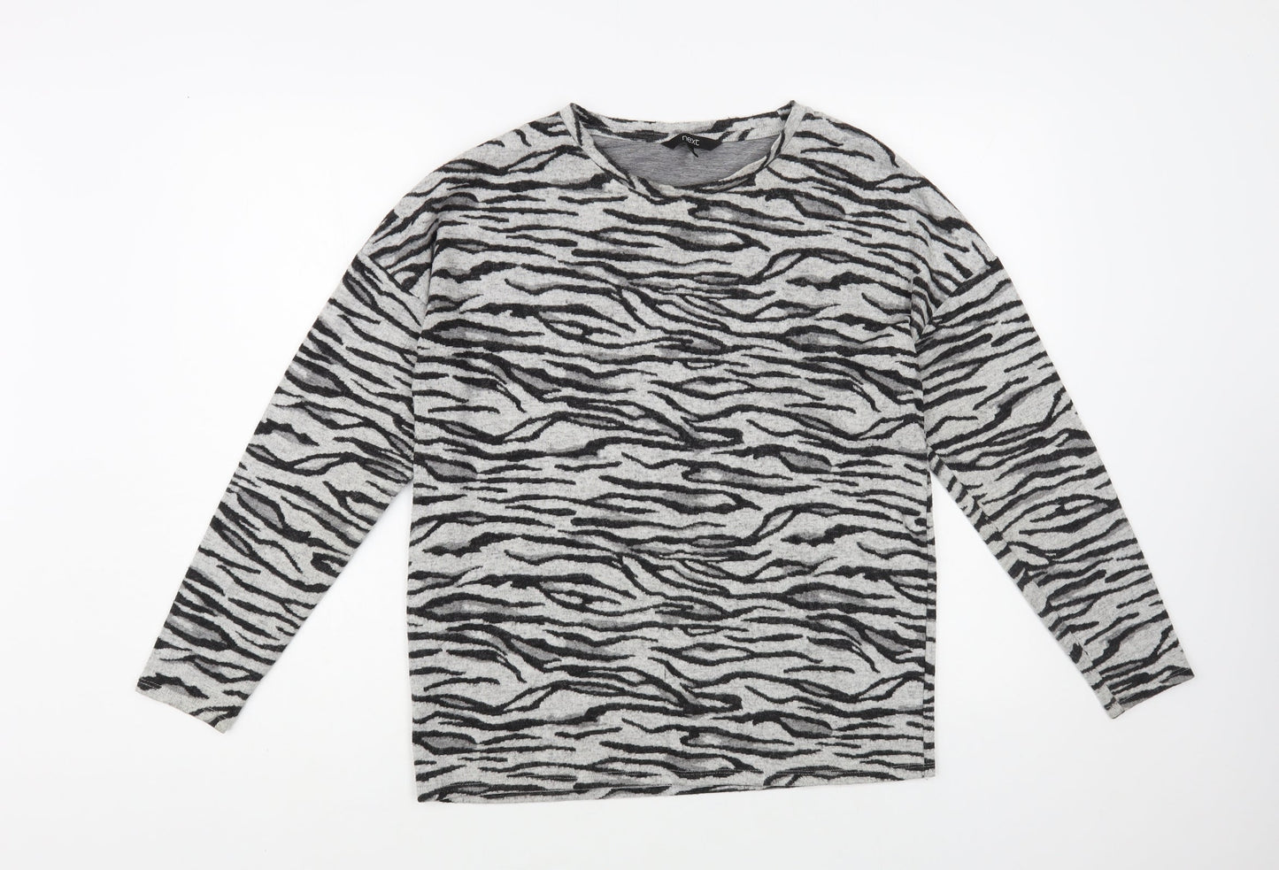 NEXT Womens Grey Crew Neck Animal Print Polyester Pullover Jumper Size 8