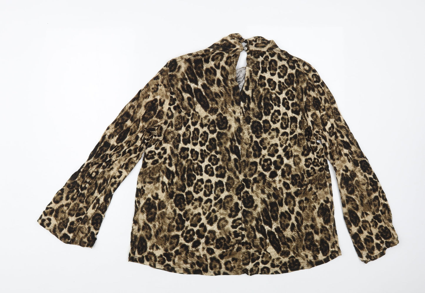New Look Womens Brown Animal Print Viscose Basic Blouse Size 16 High Neck