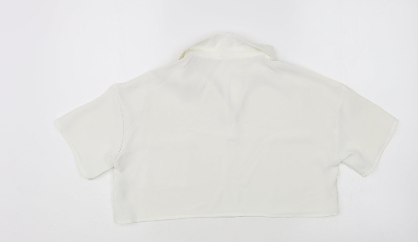 SheIn Girls White Polyester Cropped Blouse Size 11-12 Years Collared Pullover