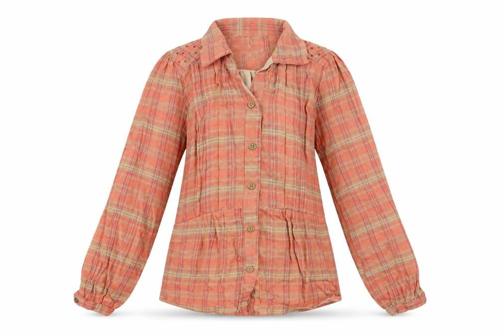 Dunnes Girls Pink Plaid Cotton Basic Button-Up Size 9 Years Collared Button