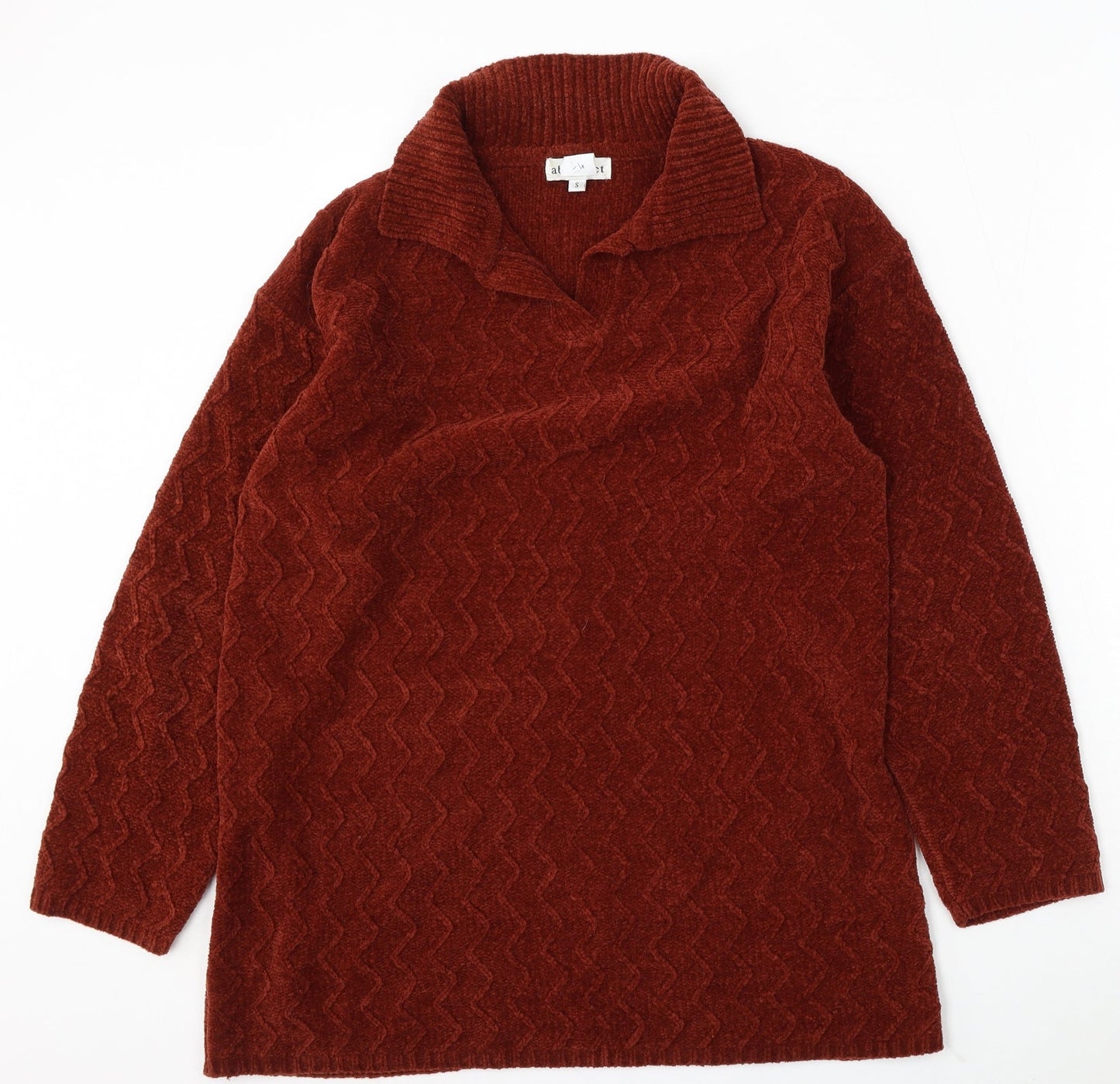 Abstract Womens Brown Collared Acrylic Pullover Jumper Size S