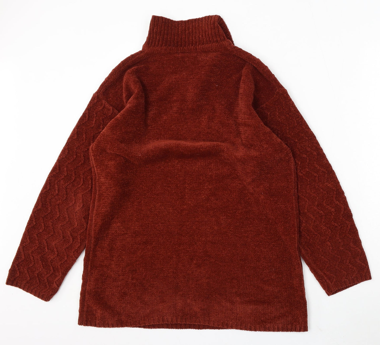 Abstract Womens Brown Collared Acrylic Pullover Jumper Size S