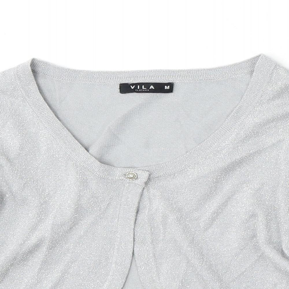 VILA Womens Silver V-Neck Viscose Cardigan Jumper Size M