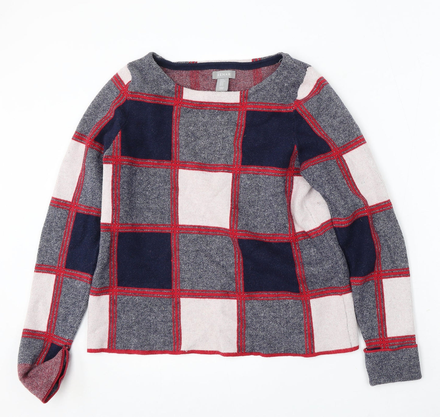 Kenar Womens Multicoloured Round Neck Check Polyester Pullover Jumper Size M