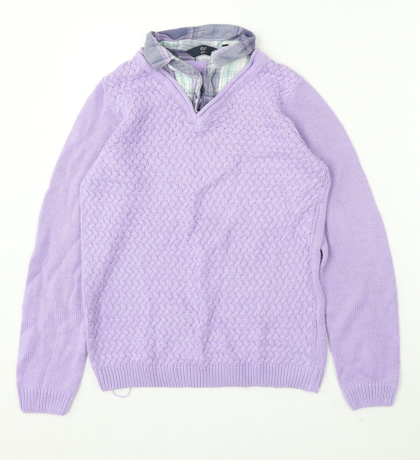 Isle Essentials Womens Purple Collared Cotton Pullover Jumper Size 10