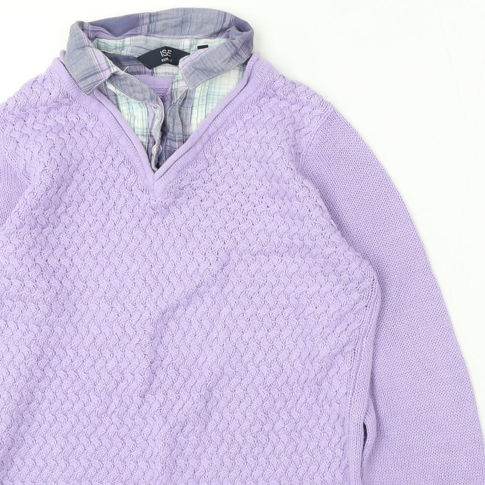 Isle Essentials Womens Purple Collared Cotton Pullover Jumper Size 10