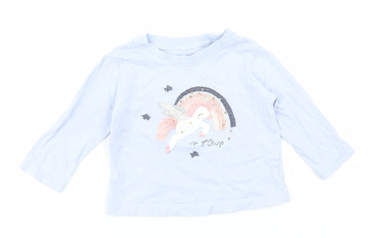 NEXT Girls Blue Cotton Basic T-Shirt Size 6-9 Months Round Neck