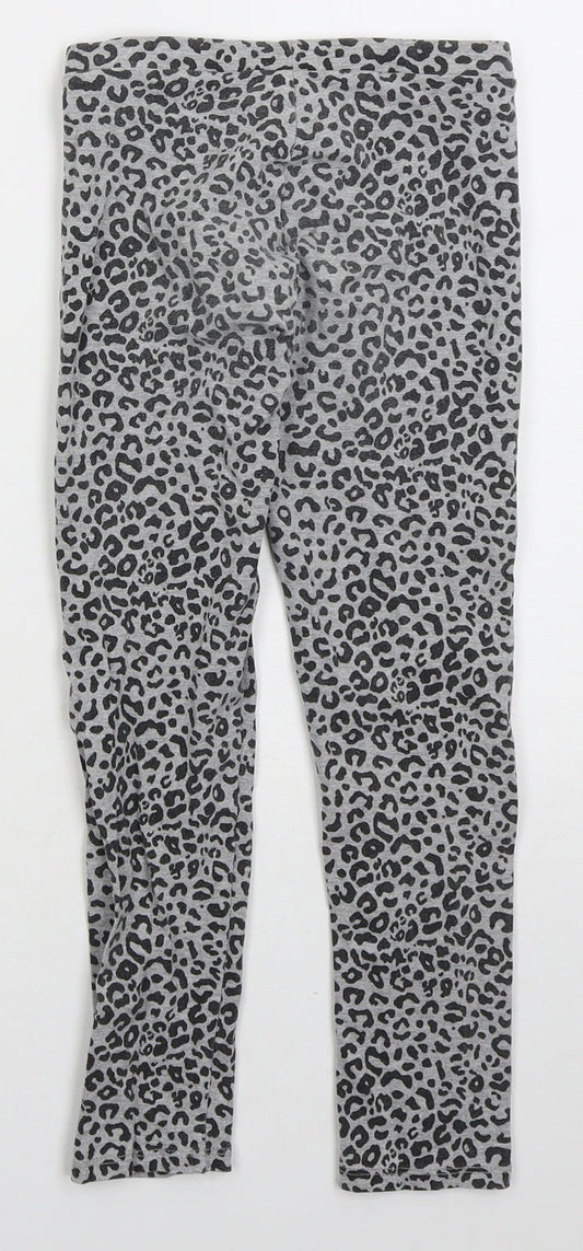 Zara Girls Grey Animal Print Cotton Carrot Trousers Size 9 Months Regular