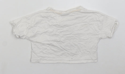 Matalan Girls White Cotton Cropped T-Shirt Size 9 Years Crew Neck Pullover - New York