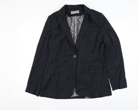 Marks and Spencer Womens Blue Striped Jacket Blazer Size 12 Button