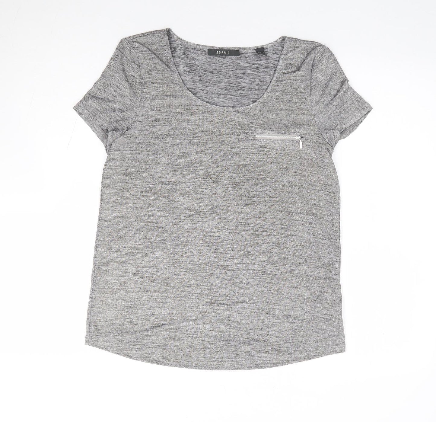 Espirit Womens Grey Polyester Jersey T-Shirt Size S Round Neck