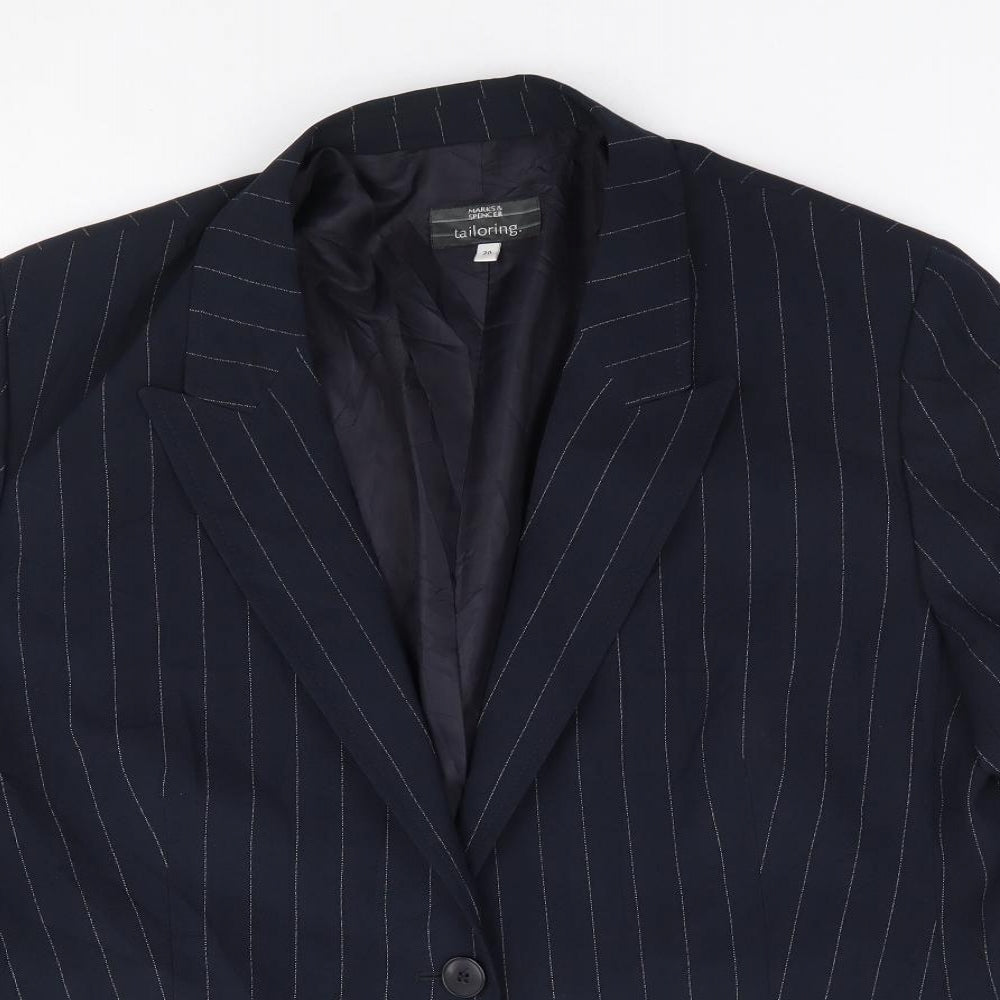 Marks and Spencer Womens Blue Striped Polyester Jacket Suit Jacket Size 20