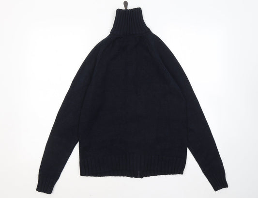 Sfera Mens Blue Mock Neck Acrylic Full Zip Jumper Size L