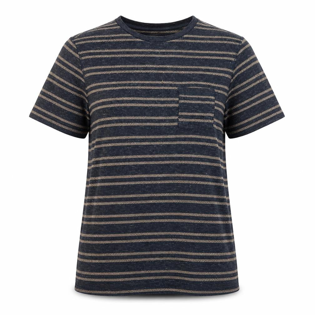 Celio Womens Blue Striped Cotton Basic T-Shirt Size S Round Neck