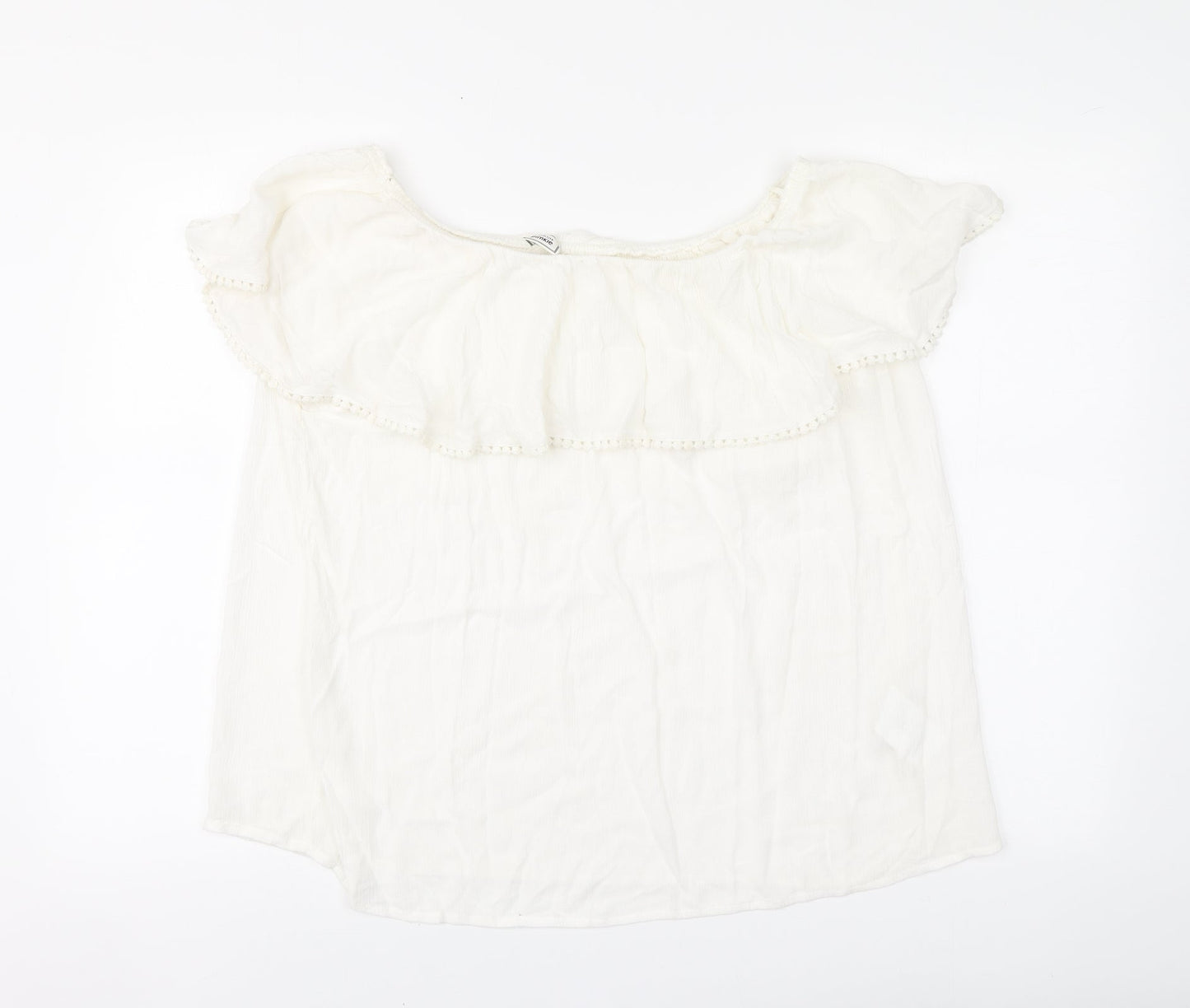 Pimke Womens White Viscose Blouse Size L Square Neck