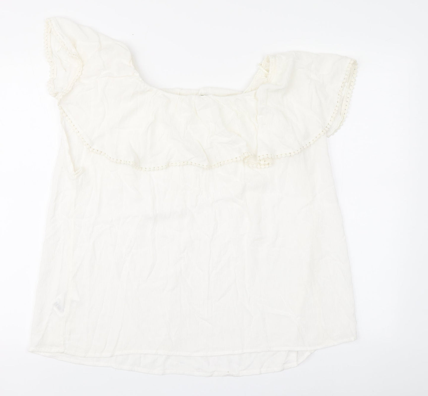 Pimke Womens White Viscose Blouse Size L Square Neck