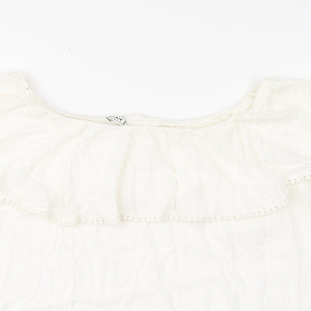 Pimke Womens White Viscose Blouse Size L Square Neck