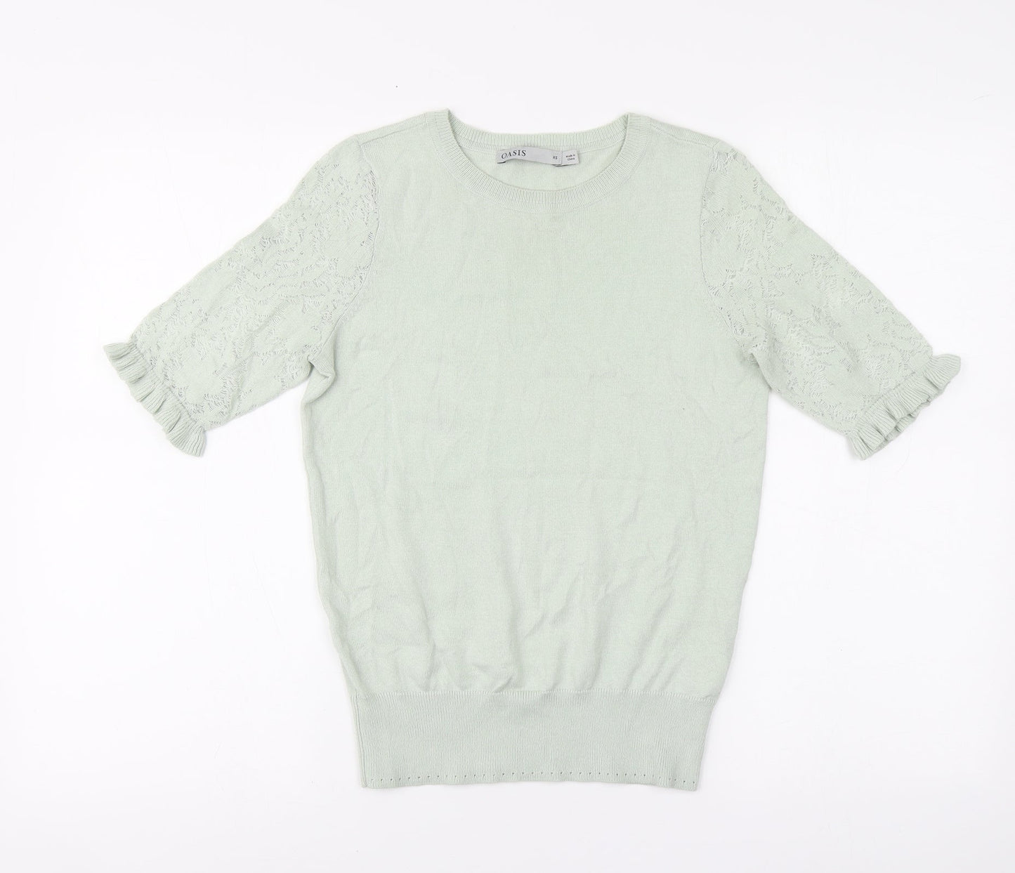 Oasis Womens Green Round Neck Cotton Pullover Jumper Size XS